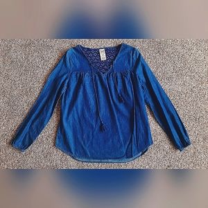 Women's Peasant Shirt Blue Denim Color Size Small